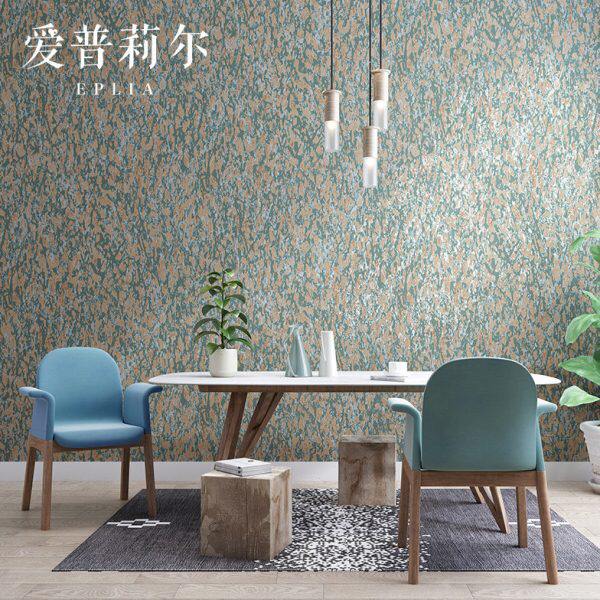 现代简约无纺布纯色素色墙纸硅藻泥斑驳裂纹北欧卧室客厅壁纸蓝色