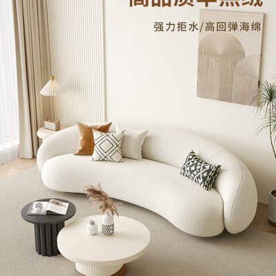 奶油风沙发羊羔绒简约现代布艺客厅家用小户型美容院接待弧形沙发