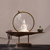 创意檀香炉家居装 饰品玄关陶瓷线香插禅意仿风化实木倒流香炉摆件