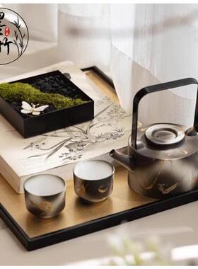 新中式样板房会所售楼处茶具果盘装饰书托盘组合饰品摆件