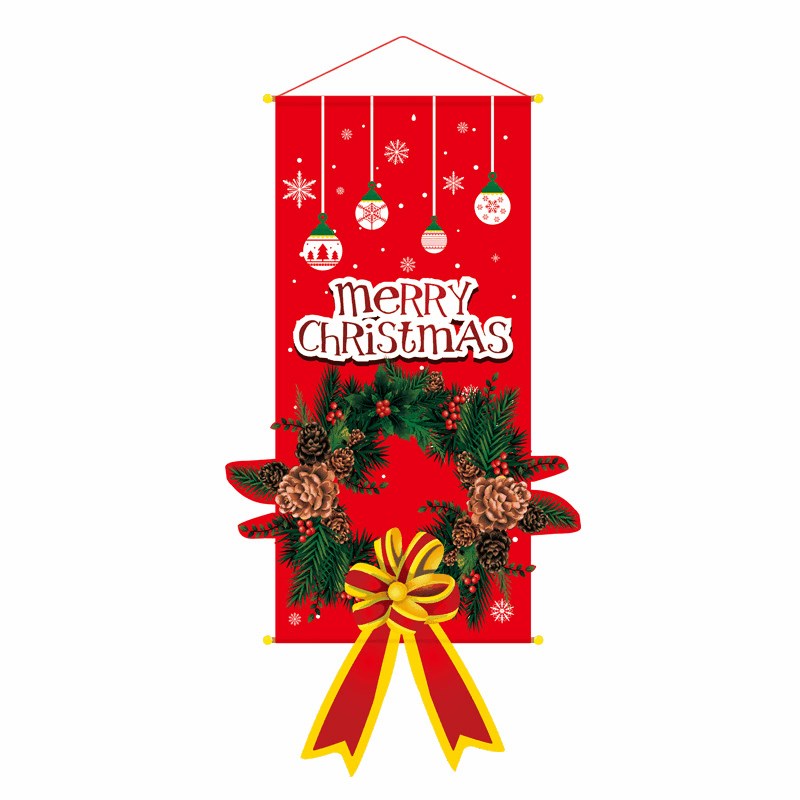 圣诞节挂布圣诞树老人精灵挂v幅商场派对酒店居家风景墙布装饰用