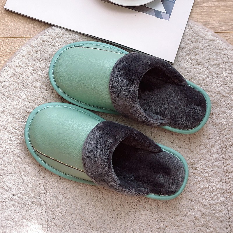 林亦然冬季牛皮保暖棉拖鞋女室内居家防滑L家居加厚毛绒软底家用