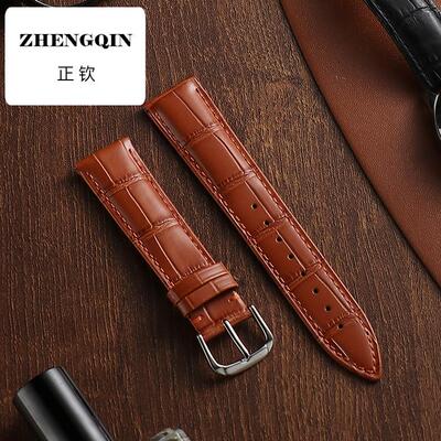 适用RY瑞翌手表带双面真牛皮表带竹节纹通用针扣彩色表带男女真皮