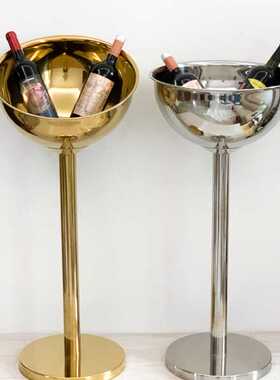 P616立式连架香槟桶加厚金属不锈钢冰酒盆家用户外冰桶酒吧ktv冰