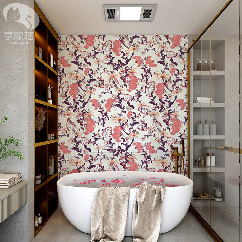 粉红色浴室瓷砖画卫生间复古花砖厕所H洗手间墙砖餐厅岩板艺术背