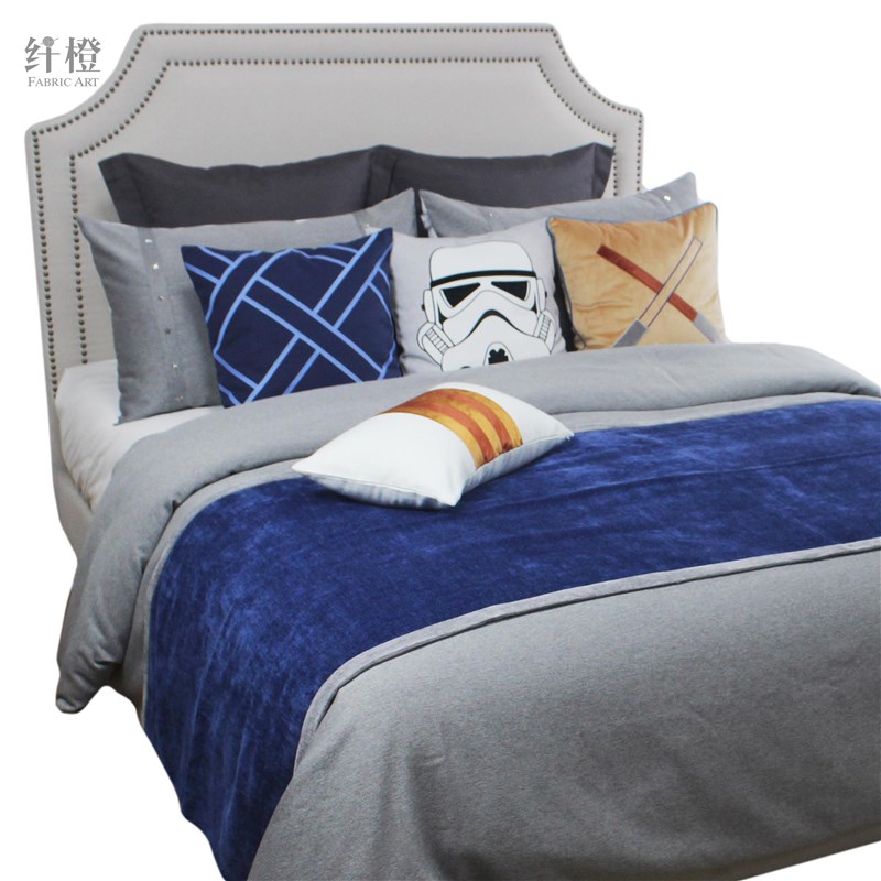 软装床上用品奢华高n档样板房房间床品太空奇旅灰蓝色男孩房多件