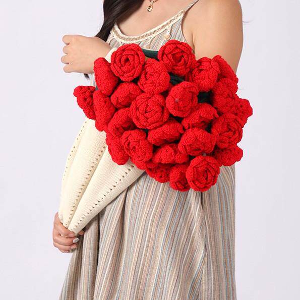 TZ-204卡花玫朵瑰花束毯手工编织成品花束毛线子团钩织花毛毯勾针