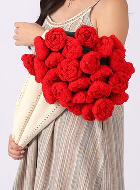 TZ-204卡花玫朵瑰花束毯手工编织成品花束毛线子团钩织花毛毯勾针