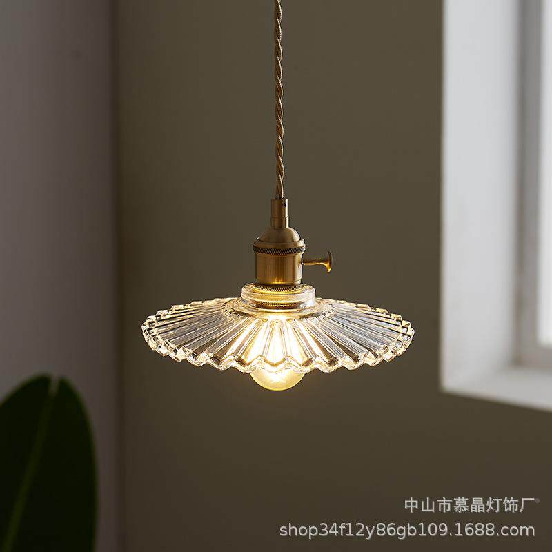 厅吊MJ246灯复小古轻奢玻璃台灯全铜极简餐民宿茶室吊燈具网吧红