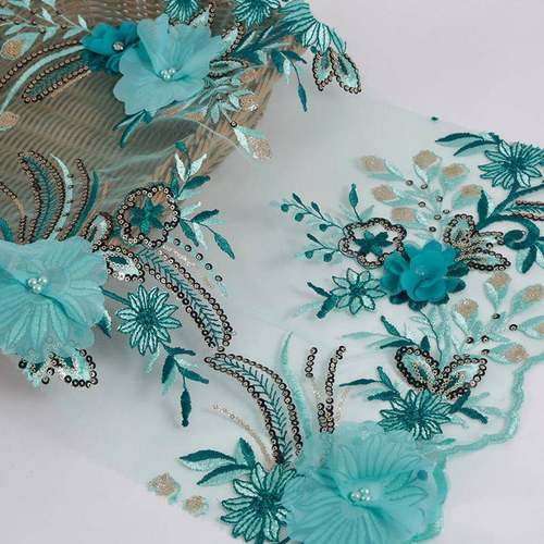 平新款立体手订花钉钻片绣绣工花面料现货珠片晶片绣花电脑绣花布