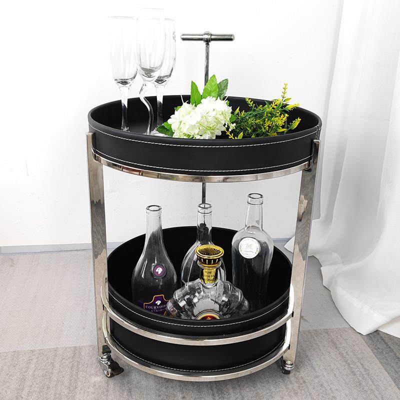 简马鞍皮可移极动沙边几复中古双层储物圆轻形小推车发T01奢角几