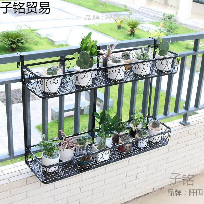 双层花架置无品牌/装物架阳台栏悬挂花架子挂式花盆架铁艺多层壁