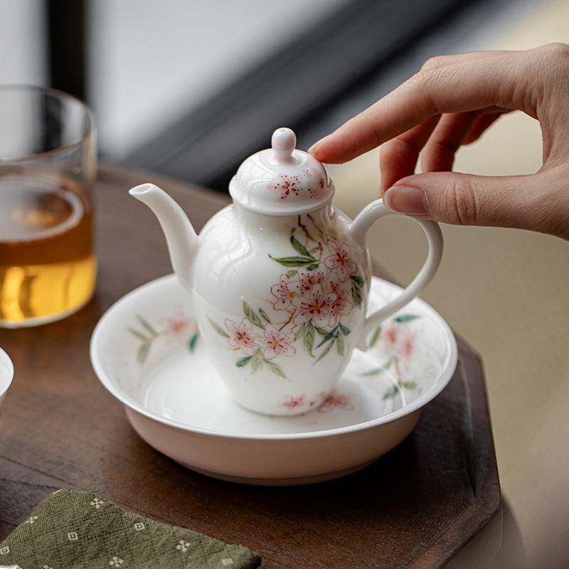 弥言纯手绘桃花茶壶创意手工陶瓷聚香泡茶壶单壶带过滤球孔手抓壶