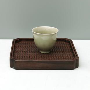 黑桃胡整木托盘藤编纹新中式泡茶具席藤编面茶台收纳茶干盘日竹编