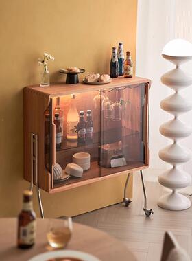 ?中复古墙实木ZZW可动玻璃小型柜客厅家用网酒移红靠收纳展示置物
