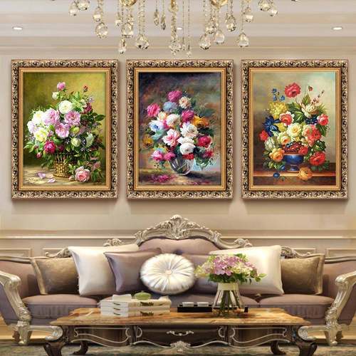 式牡丹油欧画卉客厅装画古典花餐厅饰玄关挂画壁画有框竖D281版墙