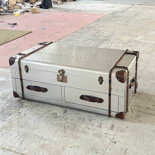 loft茶几创意美式 怀旧箱子泡茶铝皮工艺工业风客厅家具可折叠储物