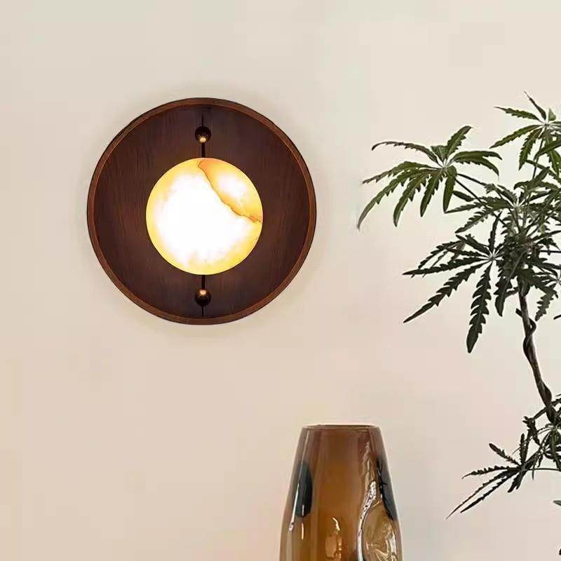 石新款中云复古胡桃木纹壁灯设计师客厅卧室饰壁77014灯装酒店床