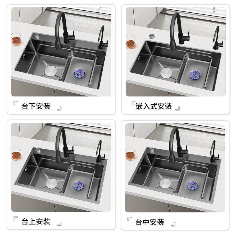 米房蜂窝压纳纹SUS大304不锈钢厨水槽单槽家SINKS150用洗碗盆加厚