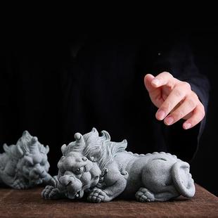 国风青砂石招财貔貅一对装桌面摆件意家创TM703423客居厅茶玩鱼缸