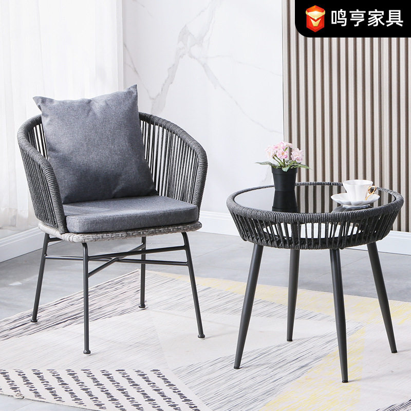 酒店庭院藤编三件套沙发椅客厅休闲户外单人椅轻奢民宿靠背藤椅