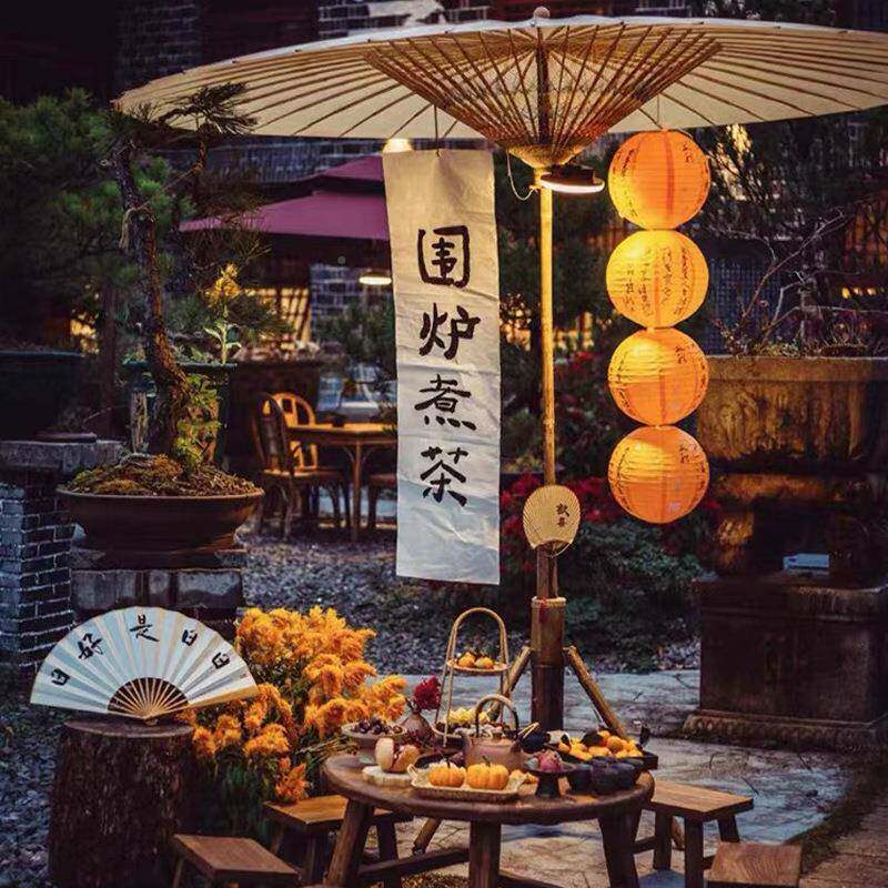 中庭户外大式油伞SH64417古风防雨遮阳大油纸伞复古院伞围炉煮茶