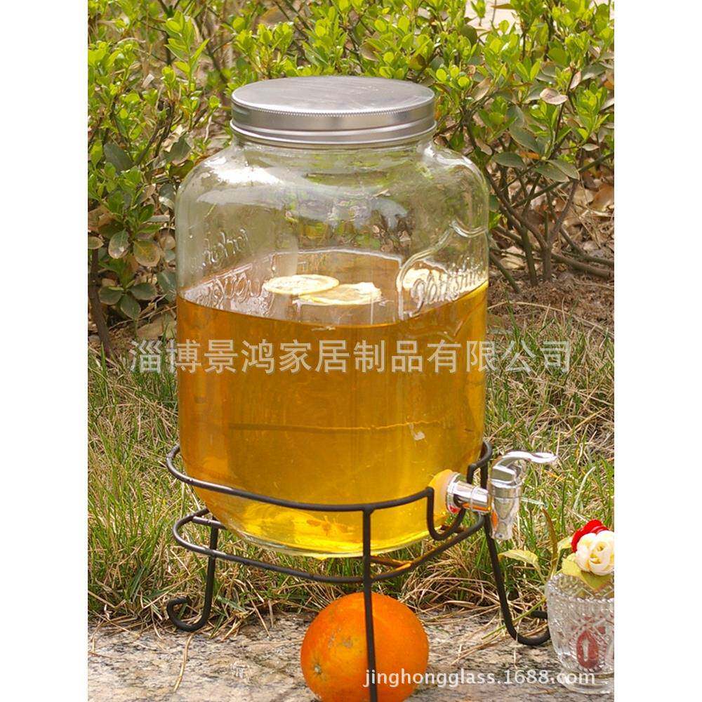 厂销8升瓶玻璃果汁罐带JH18620水嘴果汁带铁底座柠架檬水瓶