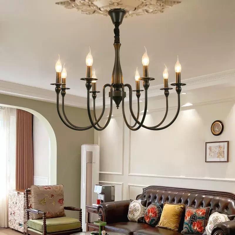 美式复式古蜡烛吊灯大新厅黑主灯色复古客厅法吊灯款卧室中山356