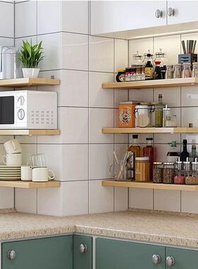 免打孔架厨房置收物墙上隔板实木调料纳架辉QAR一字搁板墙壁书架