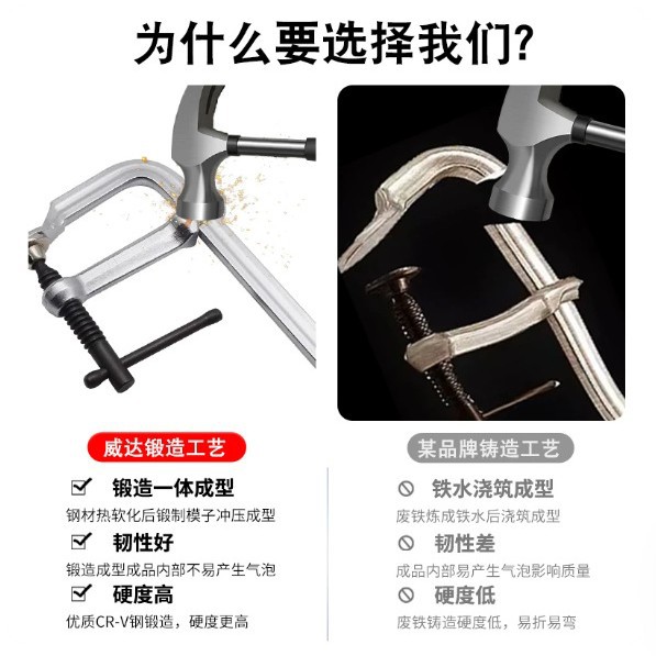 威达重型工业级F夹f型木工夹子固定器g型夹c形快速夹紧器f型夹具