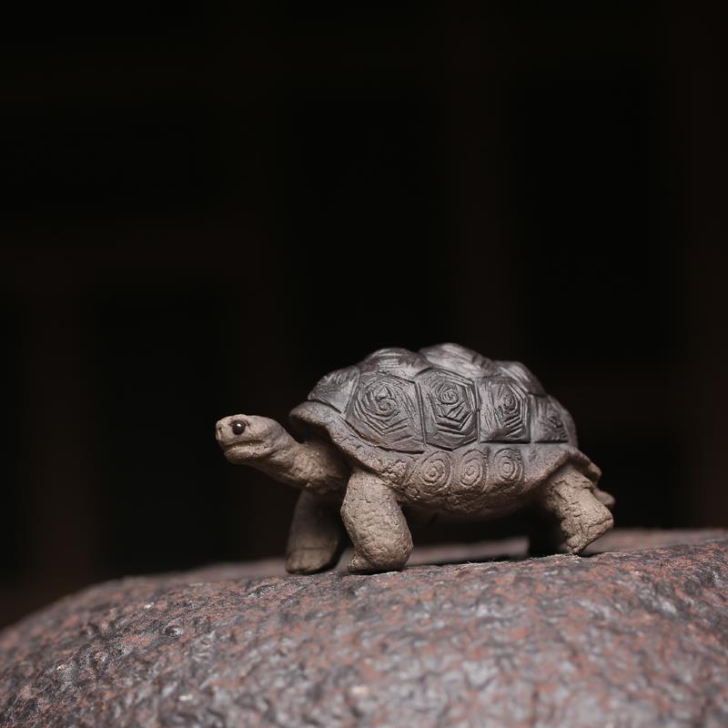 紫砂陆龟小茶宠富甲一方小摆件茶玩雕塑手把件家居送礼小巧乌龟
