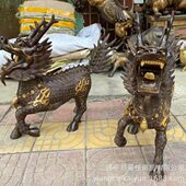 铜麒麟一对摆件黄铜麒麟 火麒麟工艺品铜器大号长约65厘米