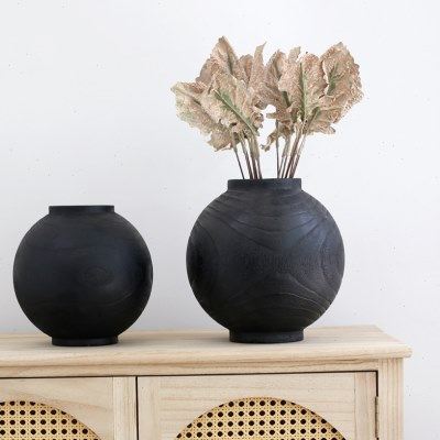 实木黑色花瓶原木侘寂复古干花圆球花器碳化插花摆件民宿客厅装饰,家居饰品,花瓶,淘宝优惠券,粉丝福利购,淘宝优惠卷
