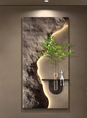 轻奢感绿入户玄关饰画202砂5新款水装培植挂画立体岩走F99S8JS9廊