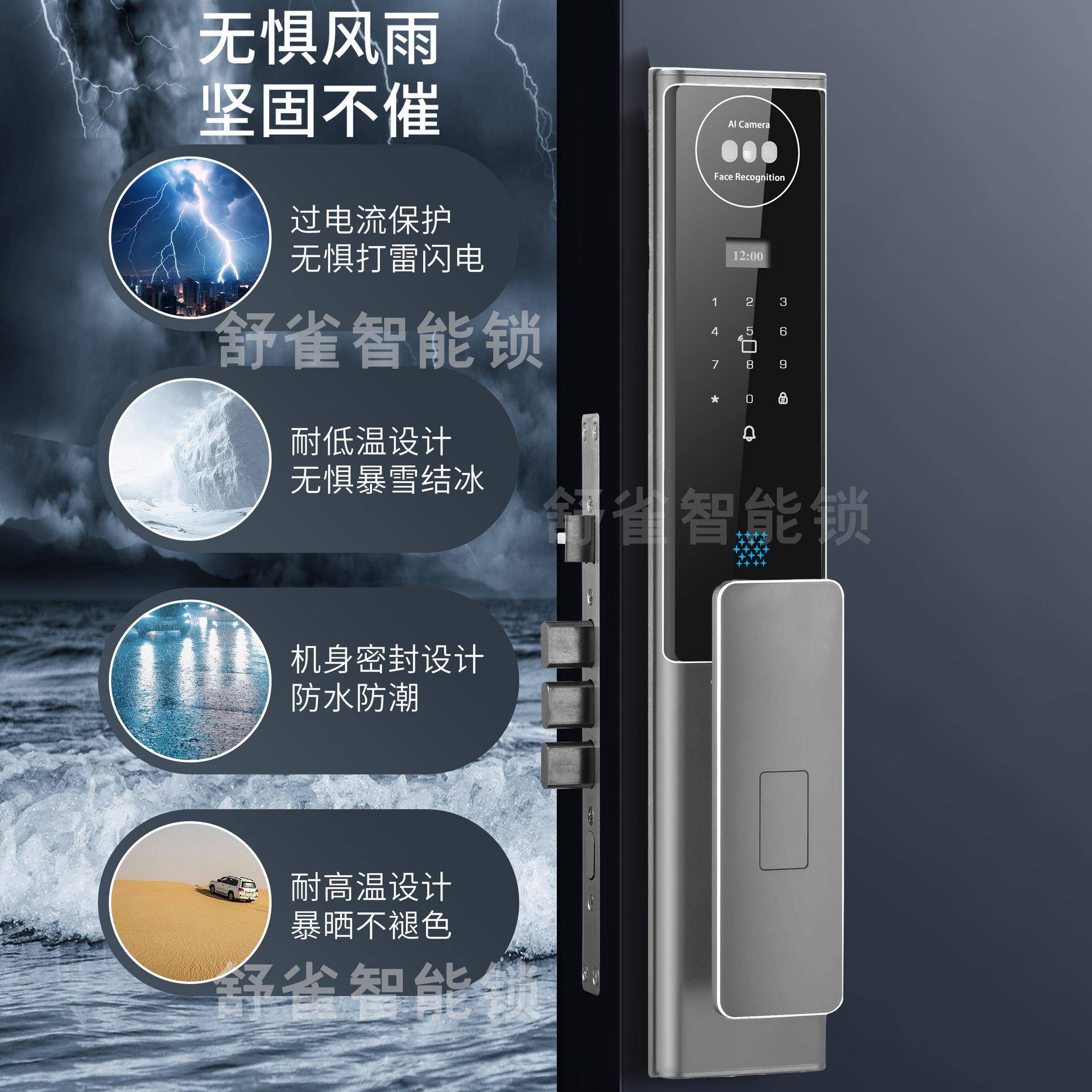 户外用院门智能锁双蛟龙开门人脸识庭别纹锁防水防晒防冻家指密码