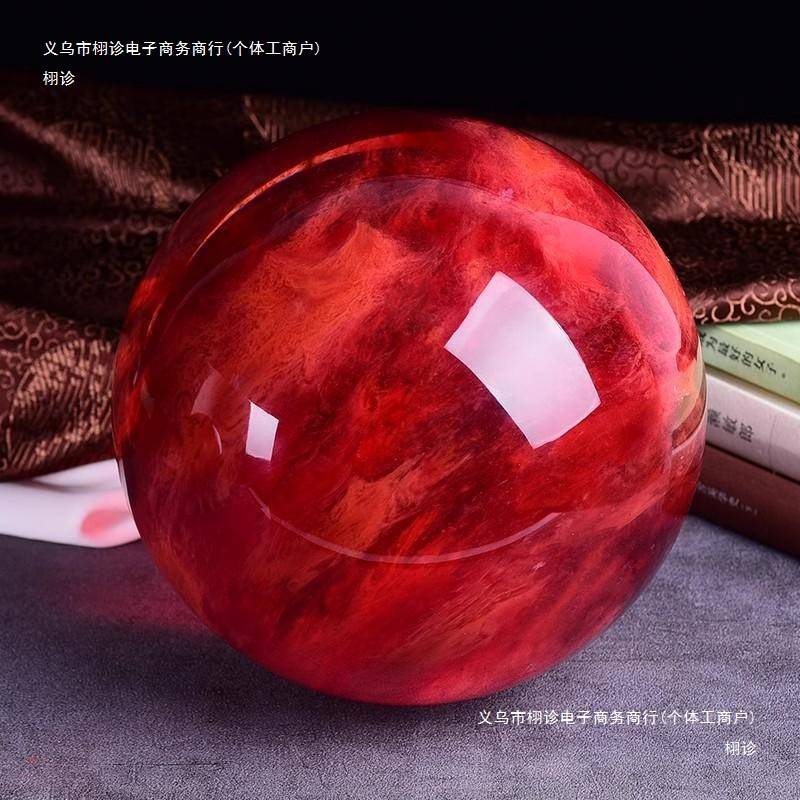 天然红水晶球风水球财源广进办公室茶室酒柜摆件家居饰品