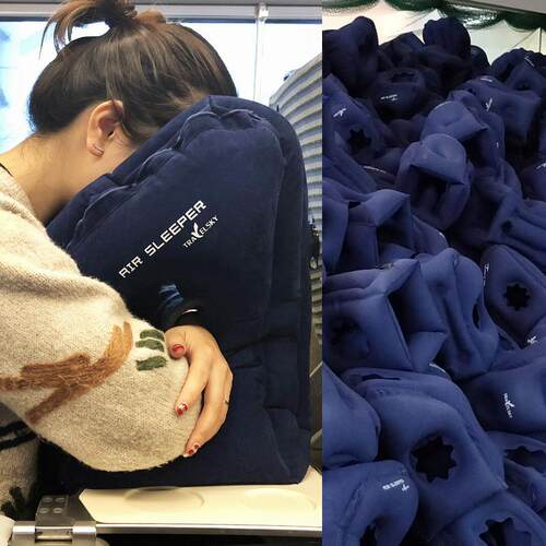 植绒行枕TBG充气机枕头办公室学生旅午睡长枕趴睡枕途火车飞枕