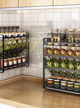 壁0挂台面收纳房调味品3架不锈4钢酱油瓶用品调IJN料置物厨架