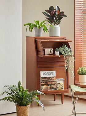 简约代实客户木边柜复古电视边柜日式立柜小AJU型现厅储置物柜收