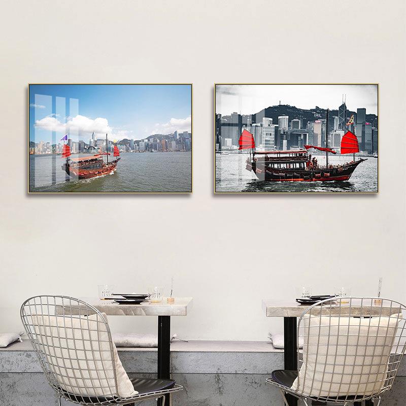 代简约市夜景装饰画港风街YHGWD头办现公餐厅室客厅壁画建筑风格