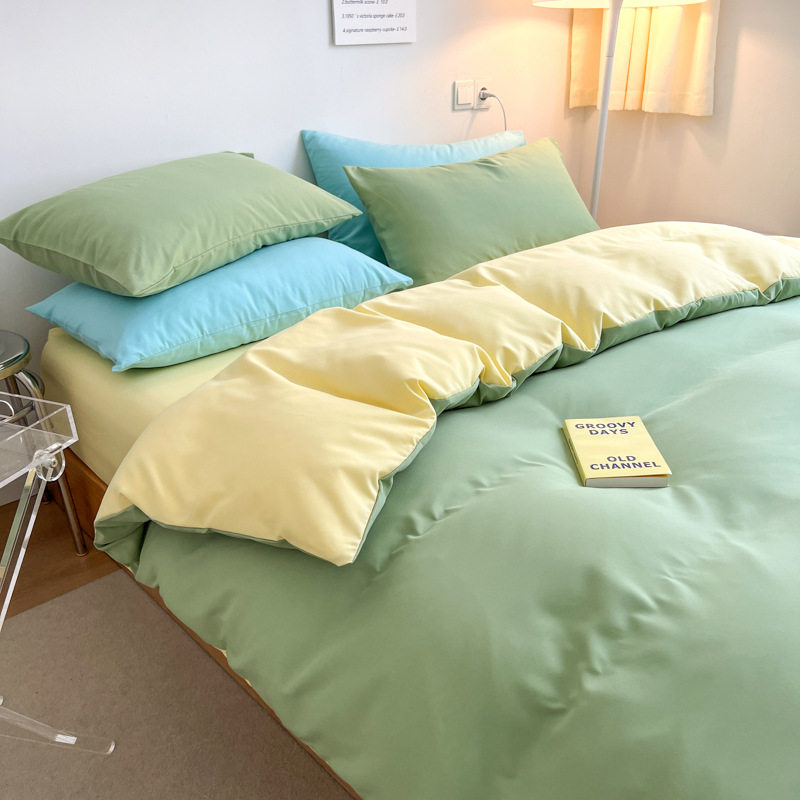 纯色水洗棉四件套日系简约被套宿舍床上用品3件套床单被罩四件套