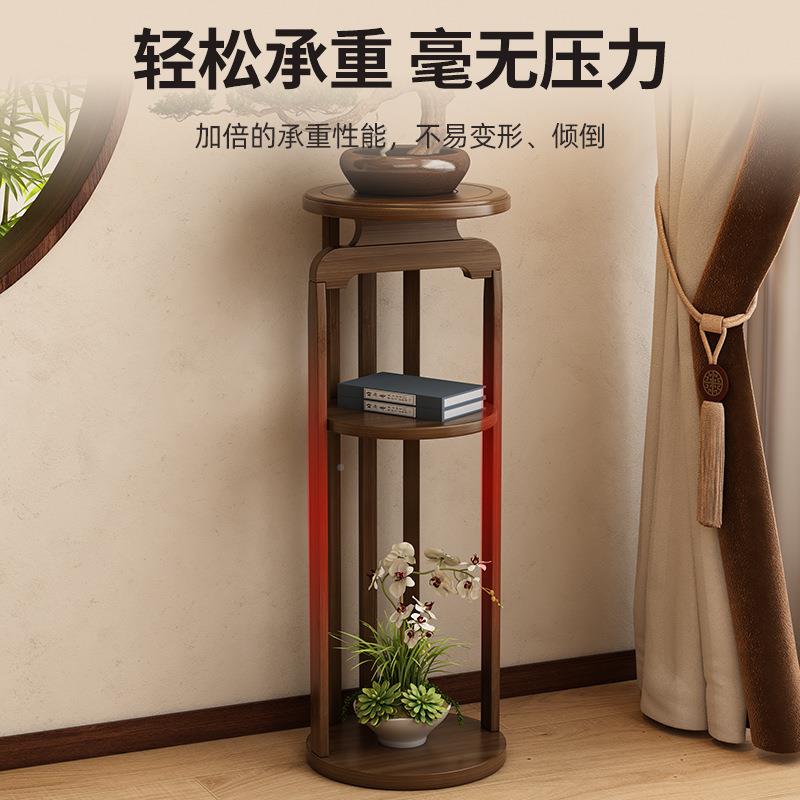 中式花架子置物博古架圆形花台客落地圆形台花厅瓶花花盆架家用托