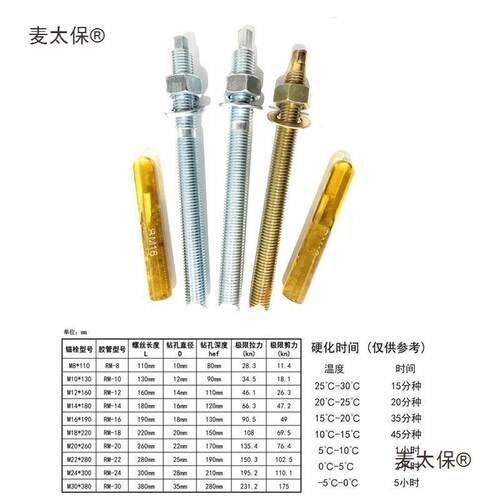 高强度化学螺栓1217倒化学锚栓膨胀螺锥丝8MM0M12M14M16M18M20麦