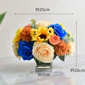 新款 会议桌假花圆桌餐桌花摆花饭店桌面摆设餐厅宴会玻璃花瓶花束