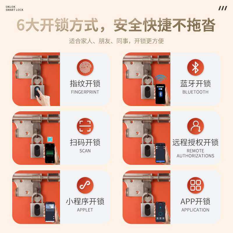 指纹密码挂锁远程开锁文件柜保险防锈防水蓝牙智能锁智能防盗锁