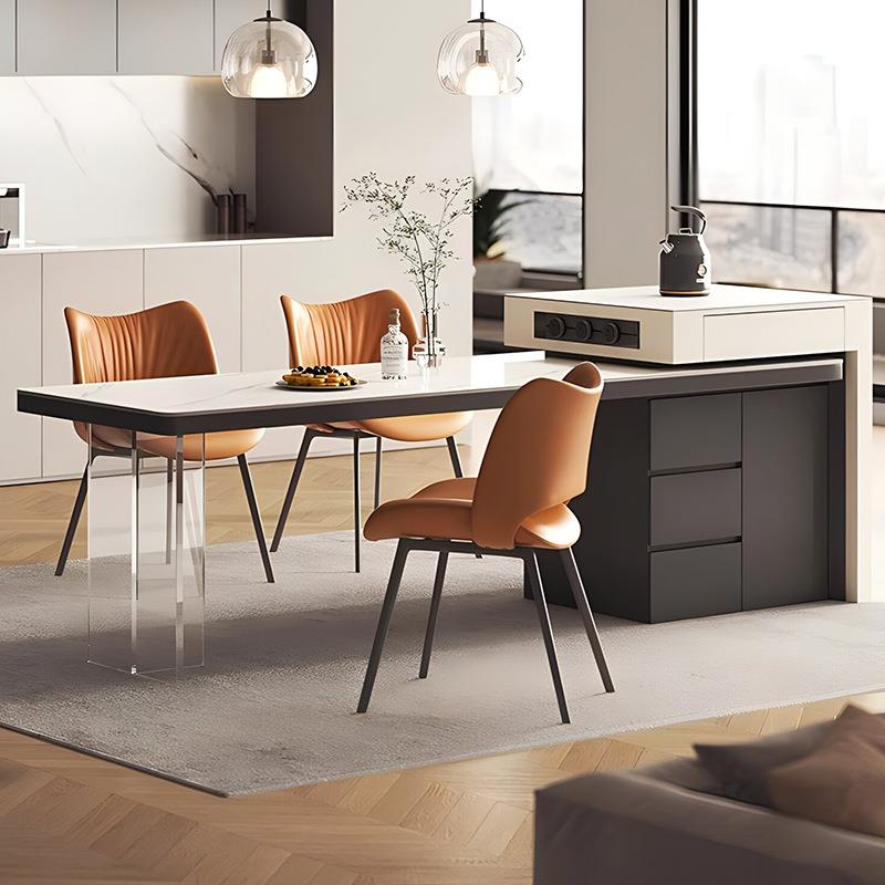 岩板岛台餐桌可伸缩一体中古风悬浮小户型开放式厨房多功能中岛台