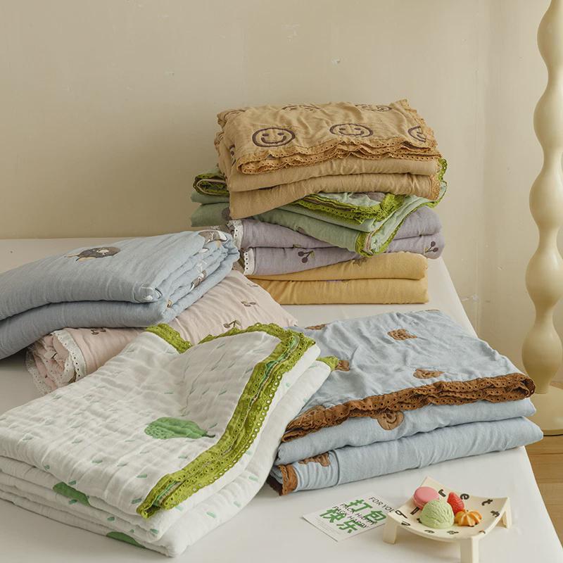 韩式花边五层色织提花毛巾被空调毯夏凉被可机洗水洗W单双人薄盖