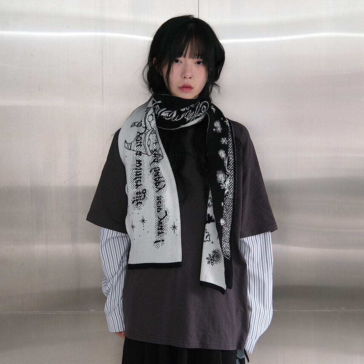 男女个性提花字母冬季朋克围巾