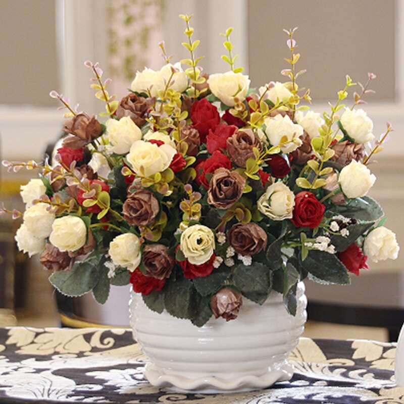 假花仿真花客厅摆件塑料花束装饰花餐桌摆花干花插花艺绢花复古