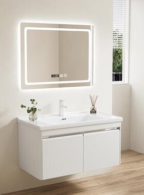 不锈奶油风19716智能钢镜组合加浴室柜陶瓷一简体盆现代约浴室洗